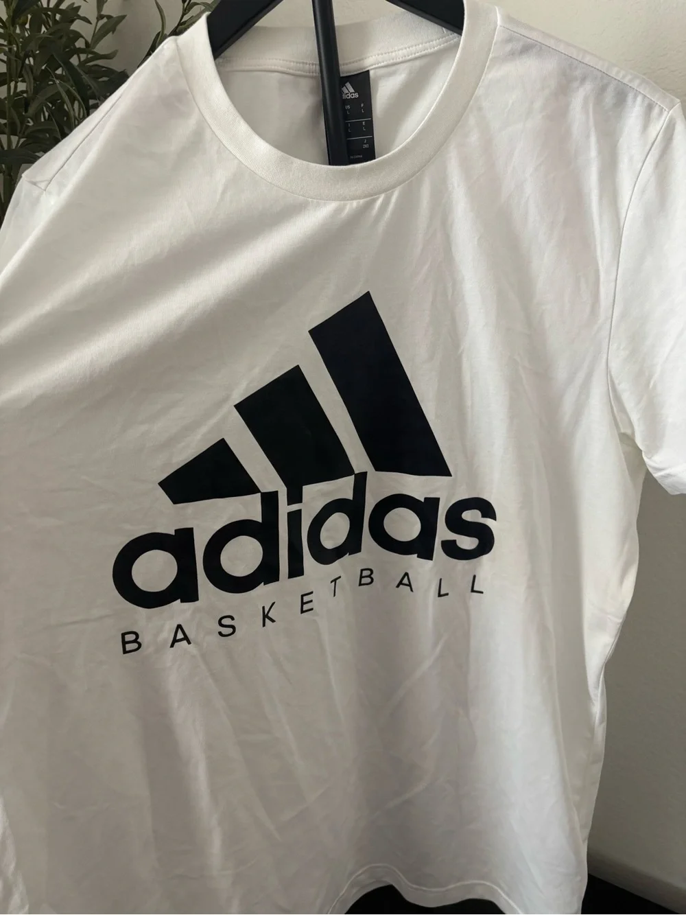 adidas White Short-Sleeve Basketball Logo Tee